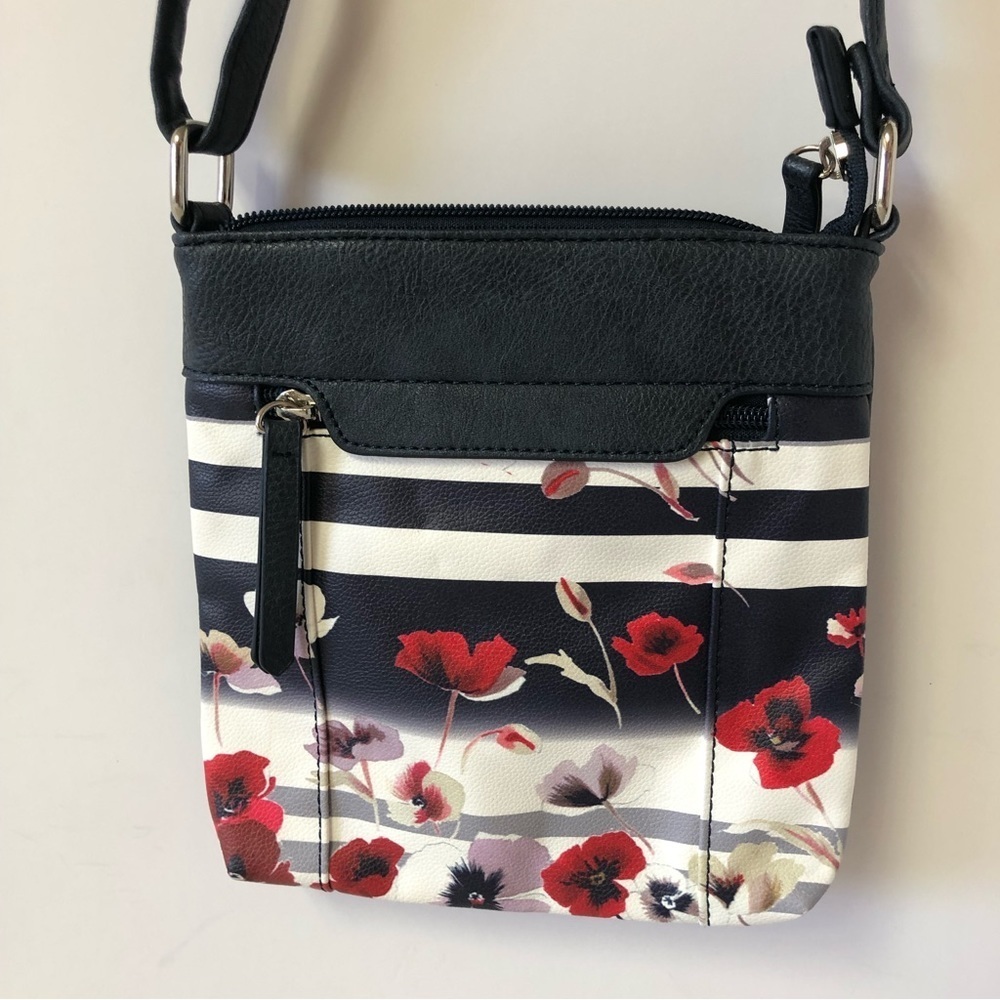 Mia & Luca Navy Crossbody Bag With Red Poppy Design